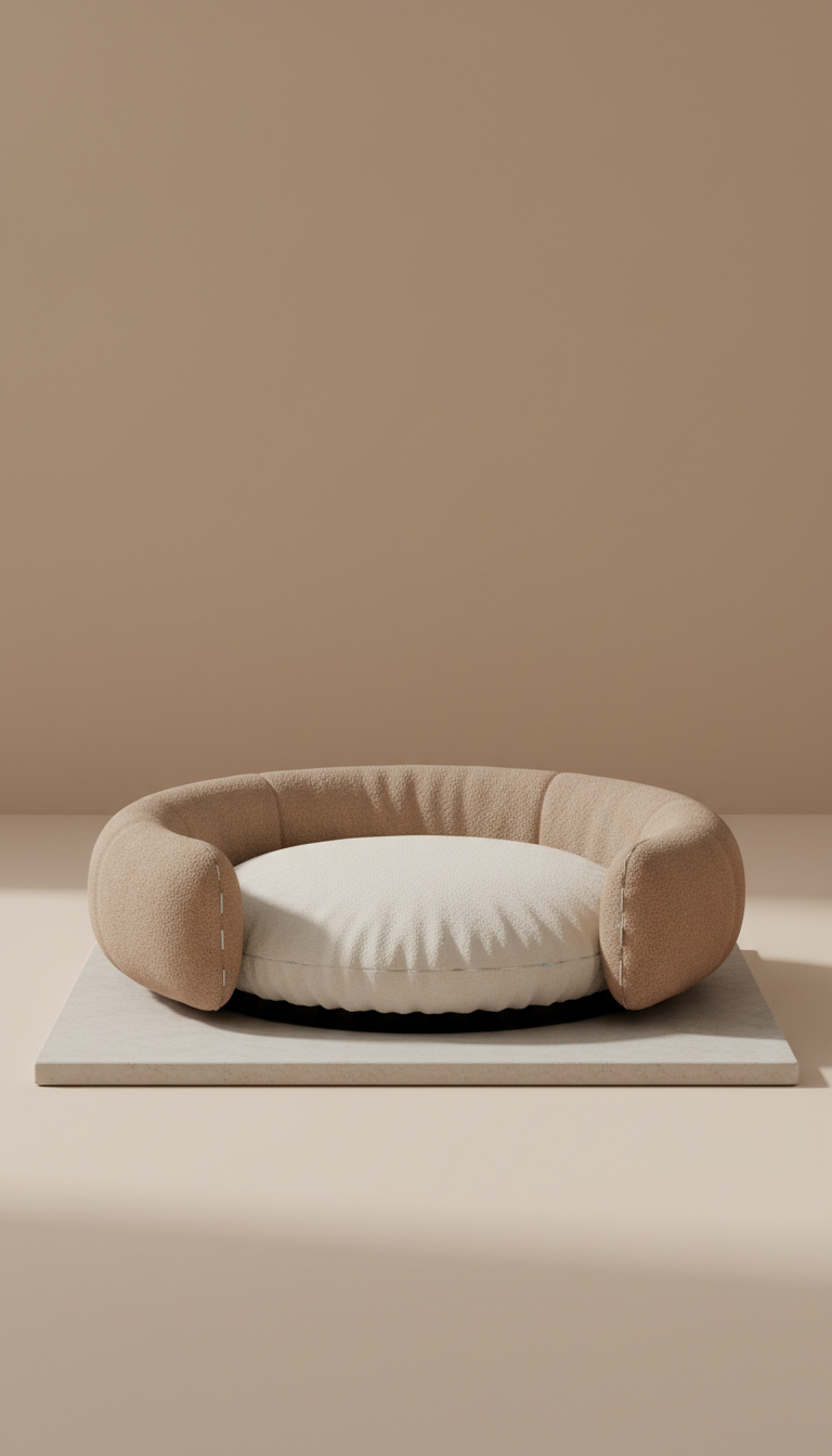 Minimalist pet bed in plush boucle