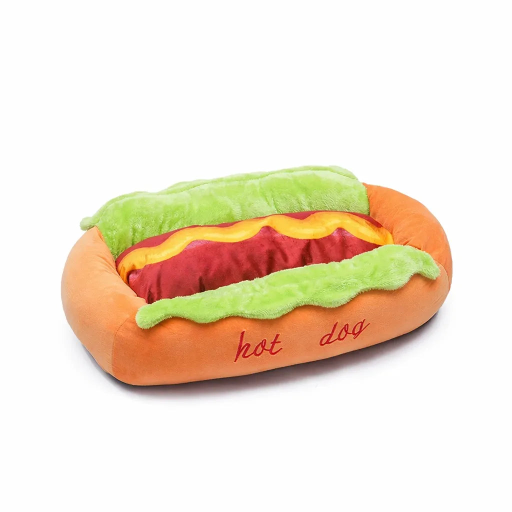 Hot dog pet bed product photo on white background