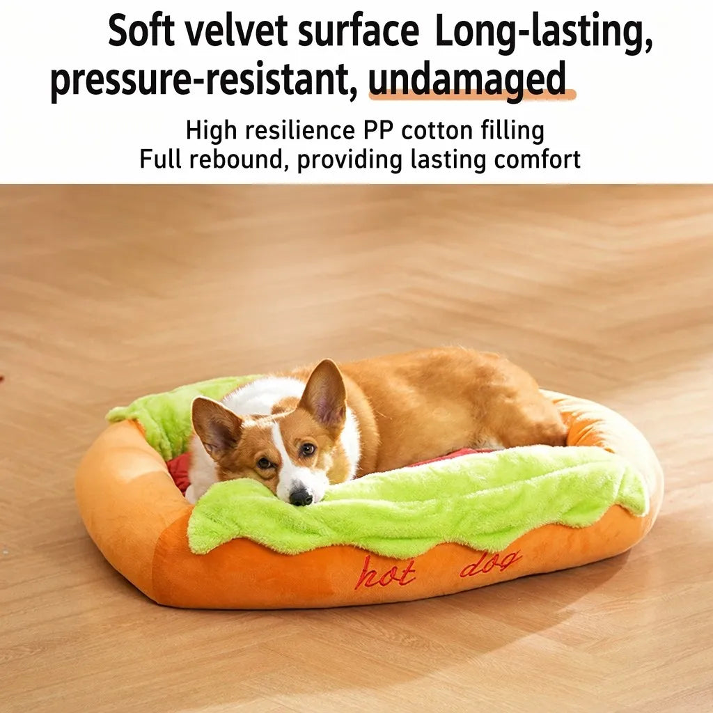 Soft velvet hot dog pet bed with high-elasticity PP cotton - Corgi