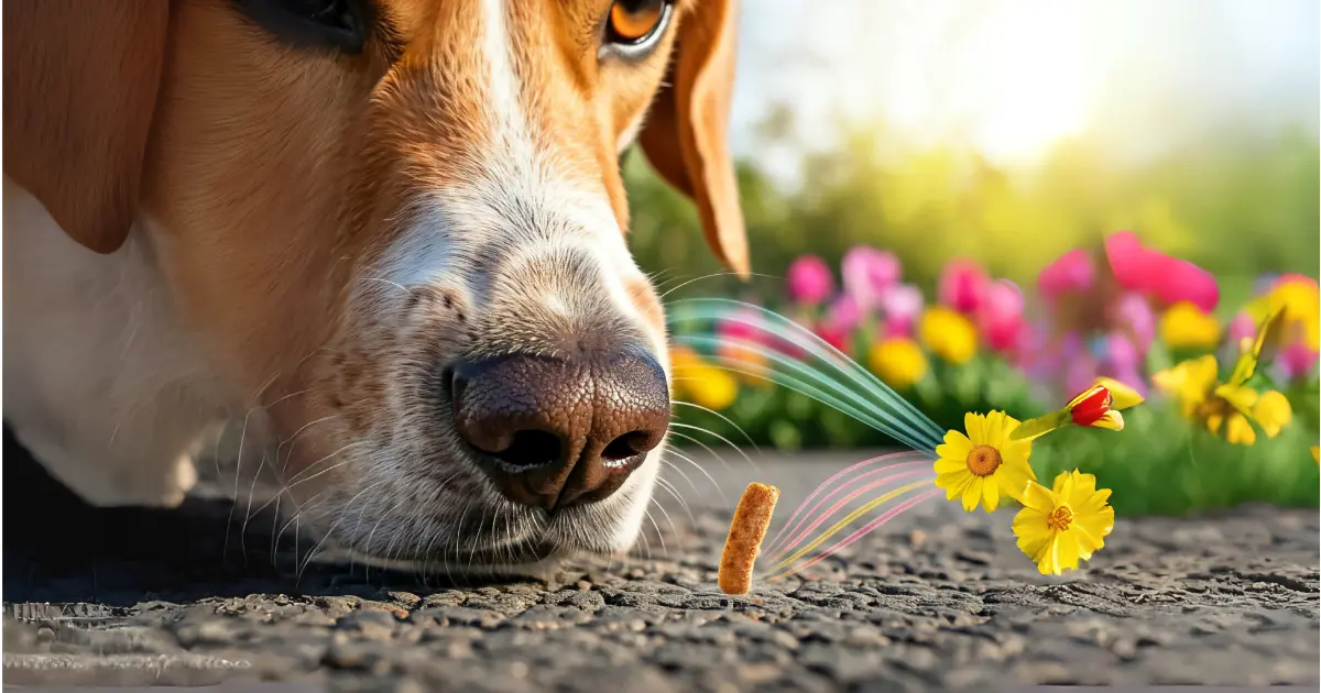 Fascinating Dog Facts for Kids, Breeds, Behavior, and Beyond 3 A dog is smelling different flowers
