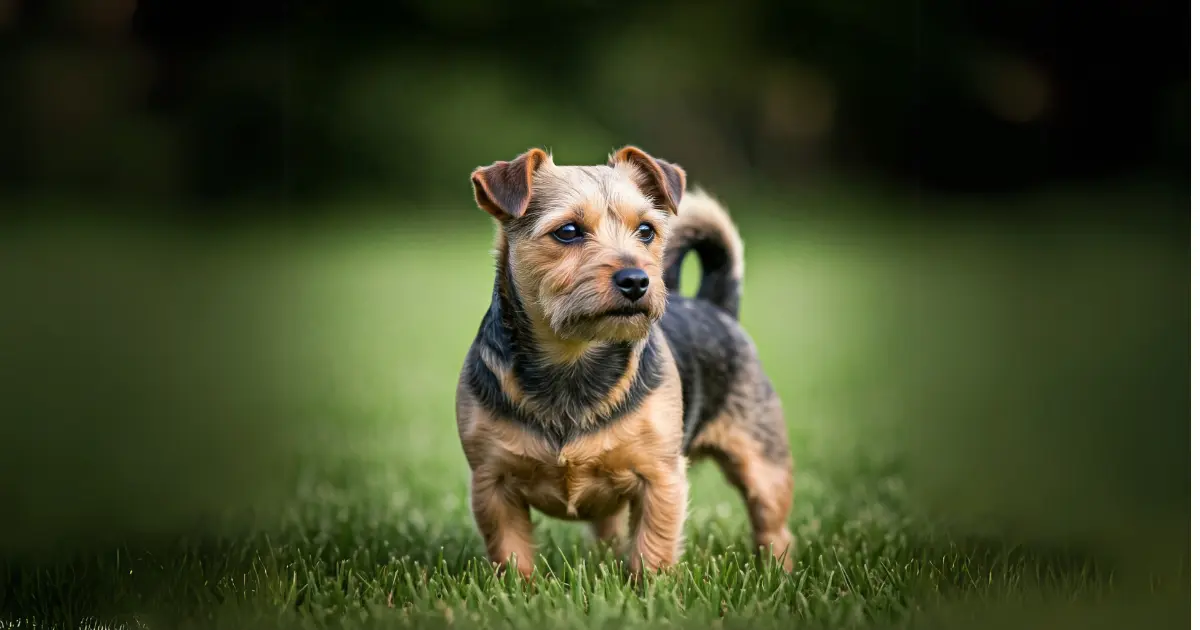 Dog Breeds Overview: Find Your Perfect Match 5 A small, alert terrier standing on grass, looking to the side with an attentive expression.