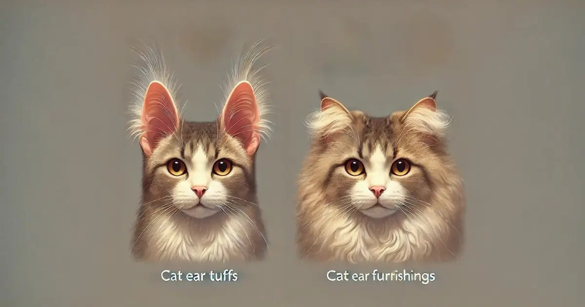 13 Cat Breeds with Ear Tufts (With Info & Pictures) 14 A comparison between cat ear tufts and ear furnishings, showing the longer tufts on the left and the soft, fluffy furnishings on the right.