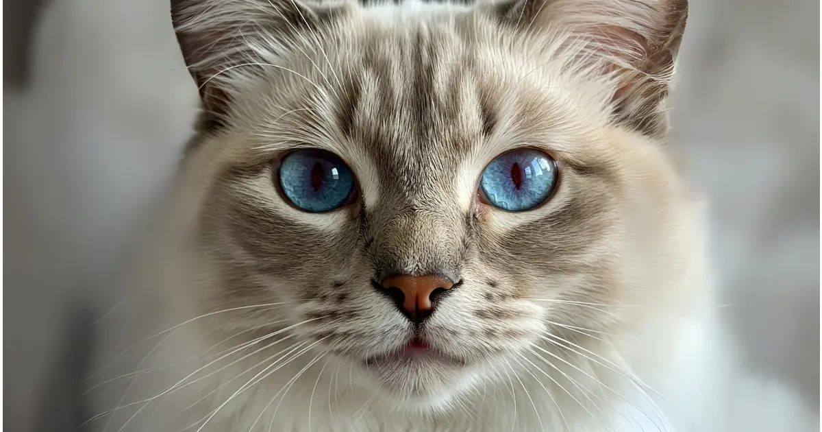 The Lynx Ragdoll Cat: A Beautiful, Unique Breed 2 A close-up of a Lynx Ragdoll cat’s face, showcasing its striking blue eyes and soft, fluffy coat.
