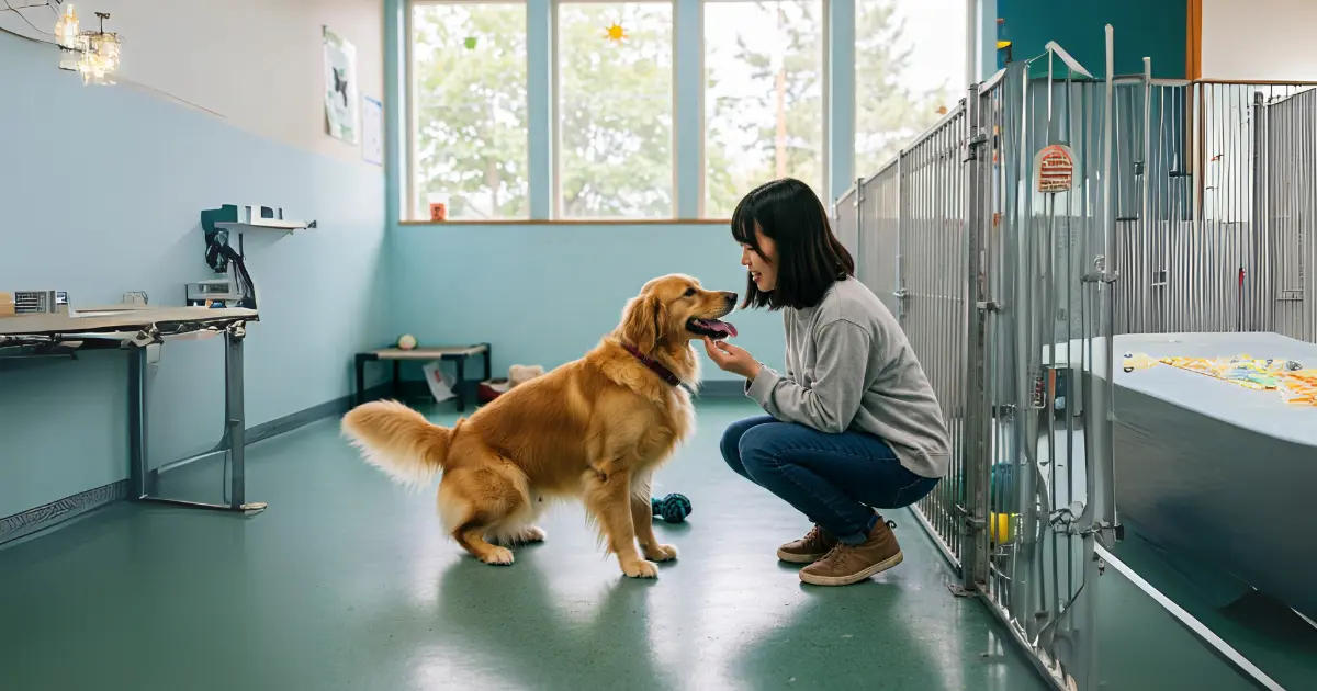 What Are the Best Tips for Rehoming an Adult Dog? 3 A woman interacting with a dog at an animal shelter, building trust and connection.