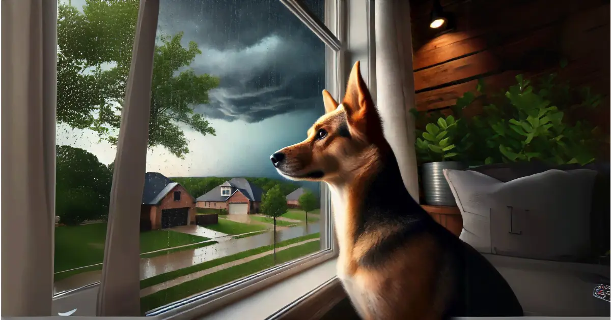 Fascinating Dog Facts for Kids, Breeds, Behavior, and Beyond 13 "Dog gazing out a window at a stormy sky, sensing the approaching weather."