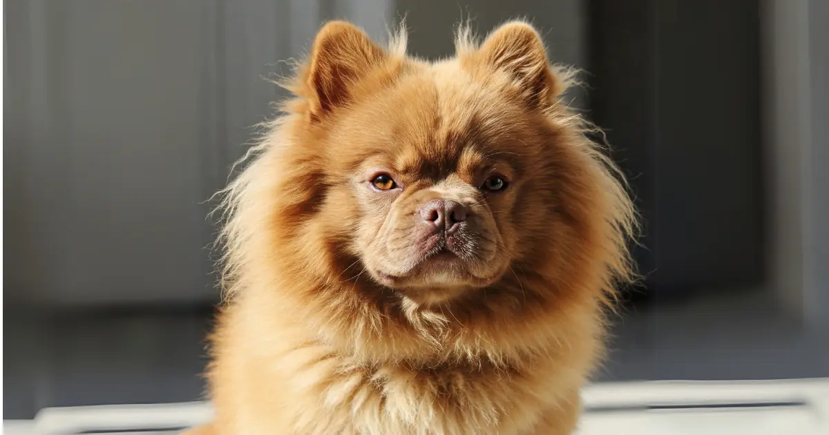 A Bear Coat French Bulldog with a fluffy, lion-like mane and a cute expression.