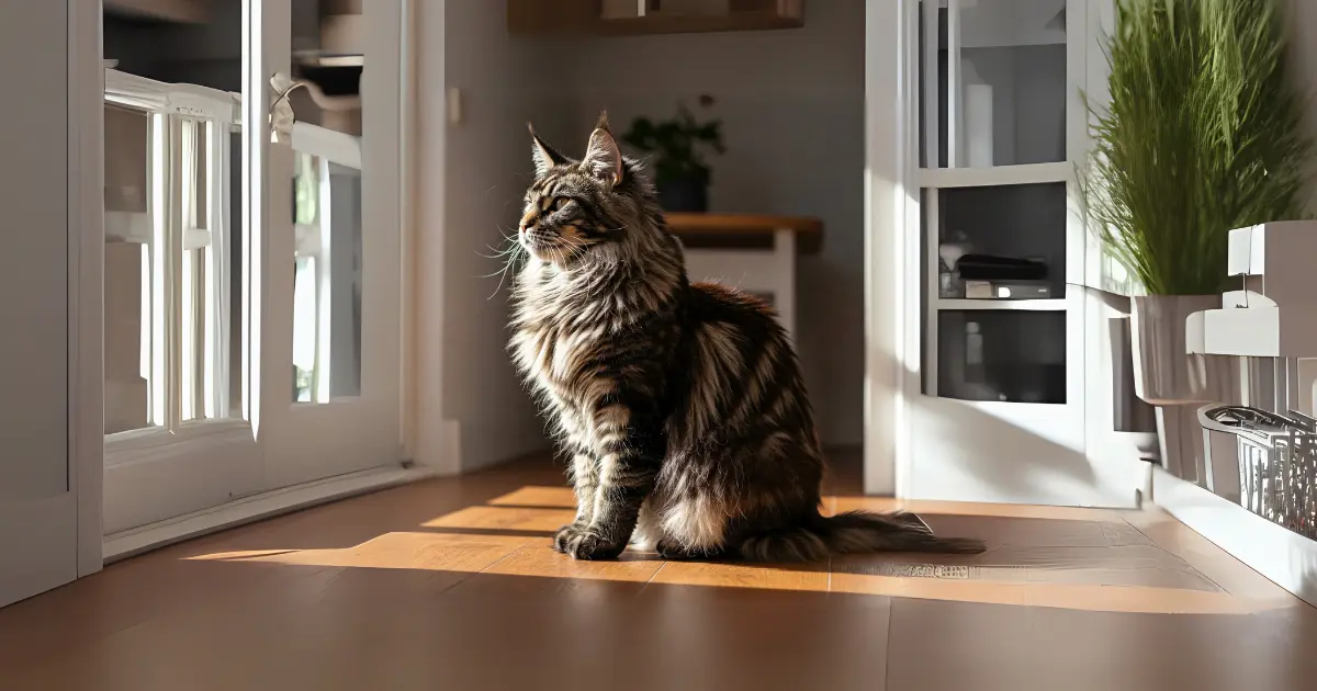 Understanding Your Cat’s Fur Color Changes 2 A Maine Coon cat with a thick, striped coat sitting by a sunny window.