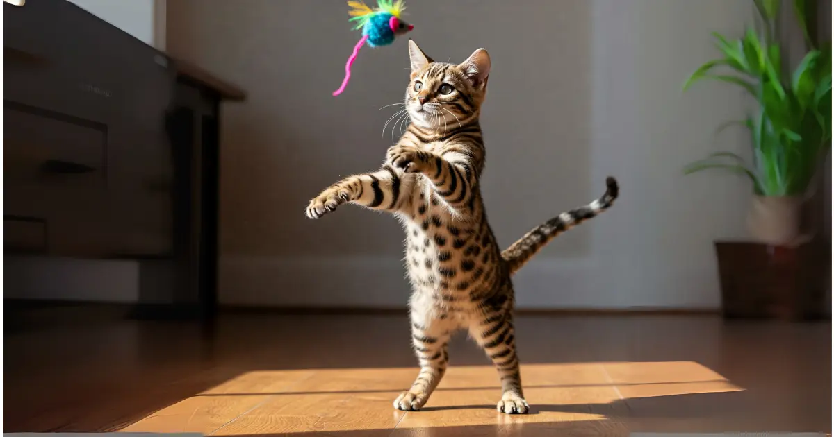 Cashmere Bengal Kittens: Everything You Need to Know 3 Cashmere Bengal kitten playing with a colorful toy, showcasing its playful nature.