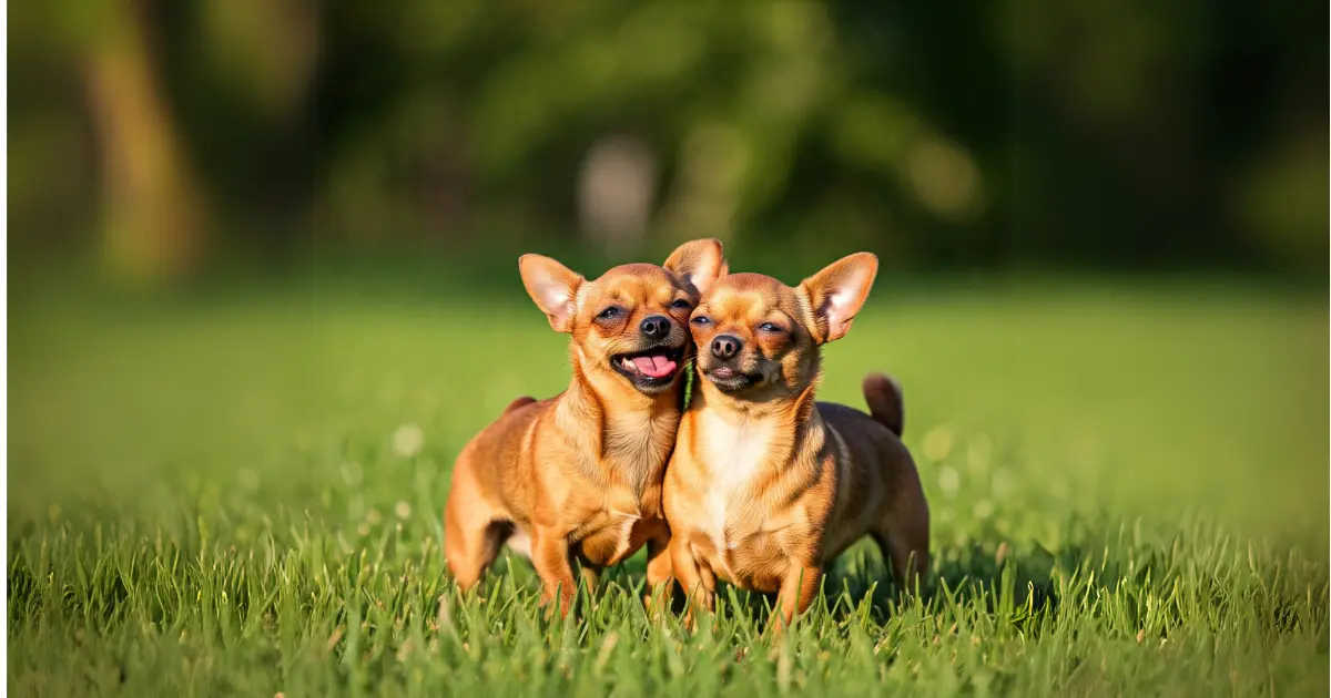 Dog Breeds Overview: Find Your Perfect Match 3 Two happy Chihuahuas standing close together on green grass, smiling and enjoying the outdoors.