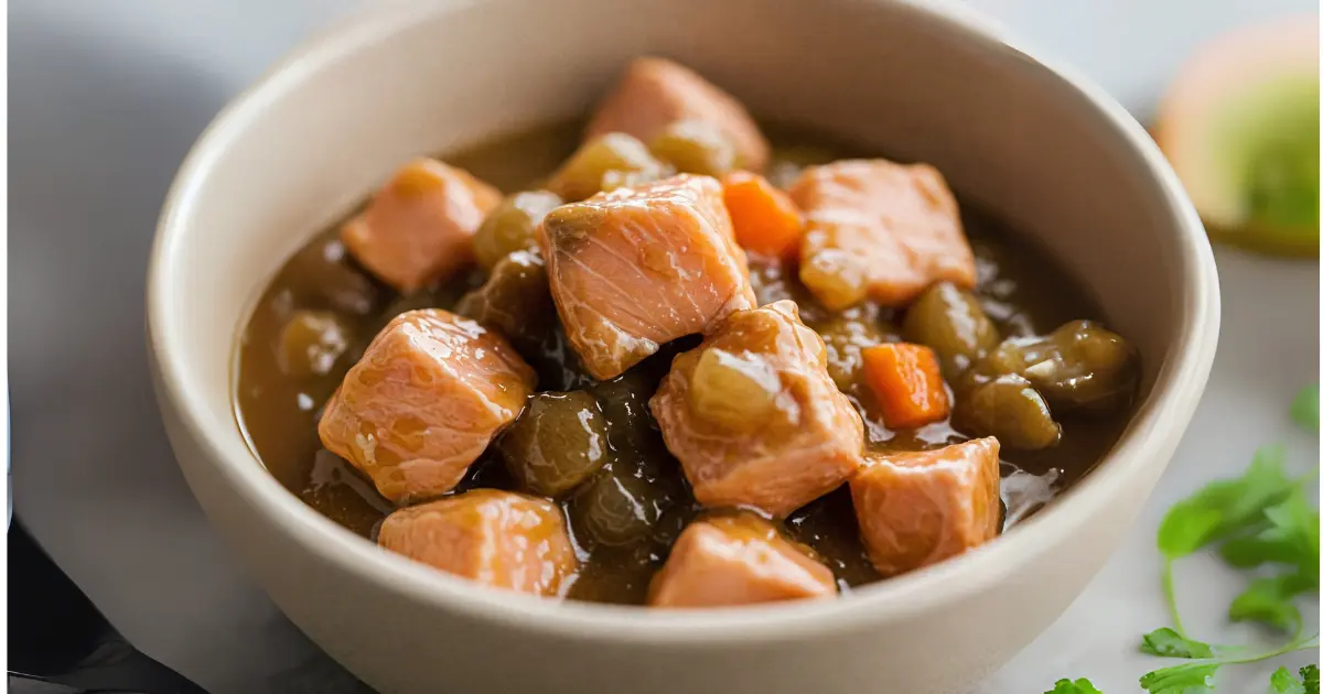 Cat Foamy Urine: Health Concerns, Causes, and Solutions 3 Bowl of moist cat food with salmon chunks, carrots, and peas.
