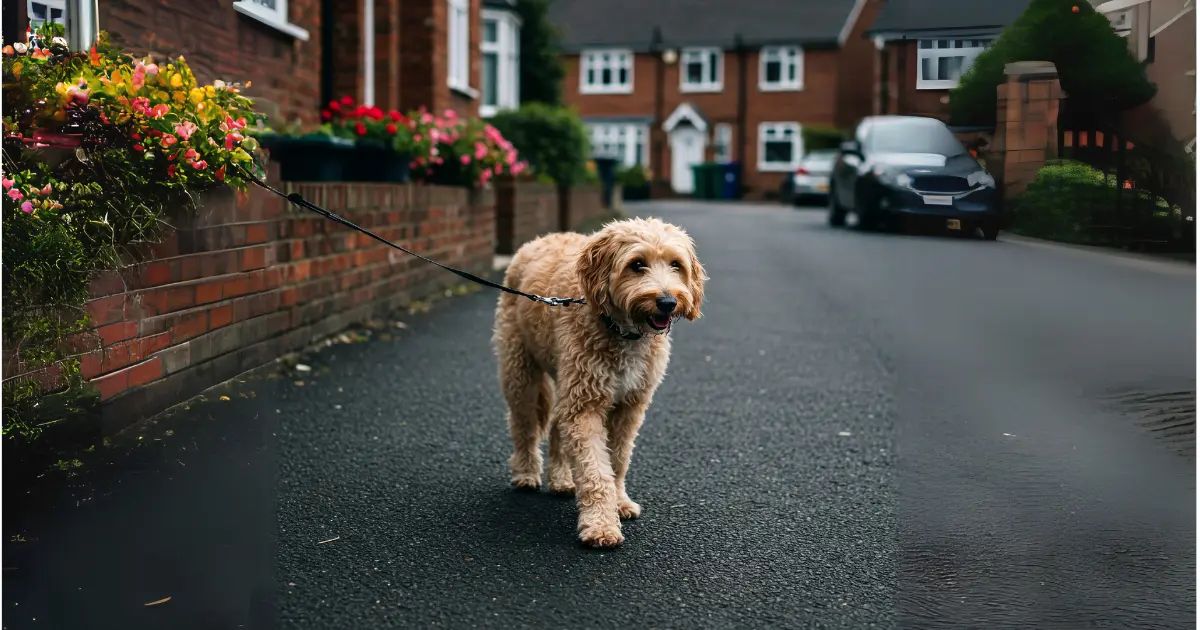 Whippet Poodle Miniature Cross: The Perfect Mix of Speed and Smarts 4 Whippet Poodle Miniature Cross walking on a street, showcasing its friendly and active nature.